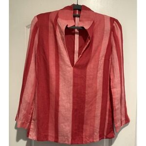 Alice and Olivia Pink Striped Blouse Womens Long Sleeve Shirt Open Collar Zipper
